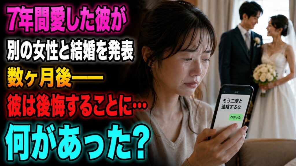 7年間愛した彼が突然、別の女性との結婚を発表した――花嫁は私ではなかった。彼の「もう二度と連絡するな」という最後のメッセージに、私は静かに「わかった」と返信した。数ヶ月後、彼は後悔することになる。 7年間愛した彼が突然、別の女性との結婚を発表した――花嫁は私ではなかった。彼の「もう二度と連絡するな」という最後のメッセージに、私は静かに「わかった」と返信した。数ヶ月後、彼は後悔することになる。