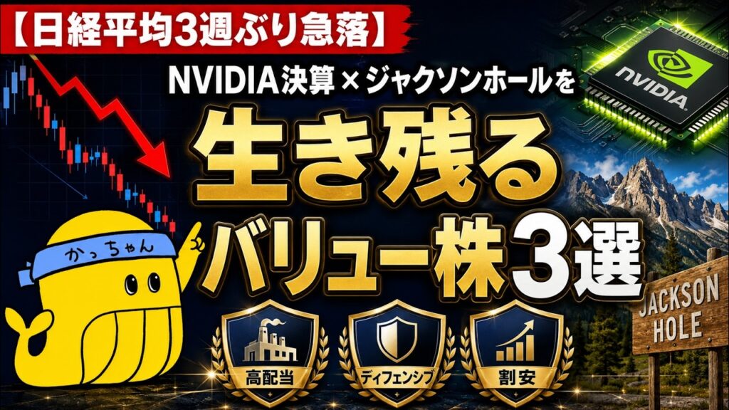 【日経平均3週ぶり急落】NVIDIA決算×ジャクソンホールを生き残るバリュー株3選