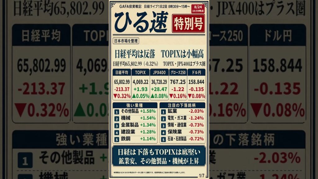 【ひる速特別号】日経平均午前中の相場とセクター、テーマの実績、後場のポイントを1分でお届け #日経平均 #投資 #株式投資 #gafa投資戦記 #相場分析 #日本株