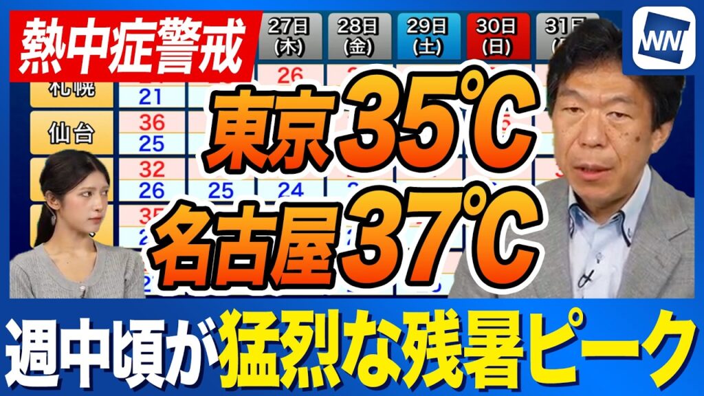 【週間天気予報】週中頃までが猛烈な残暑のピーク 東京35℃・名古屋37℃予報 【週間天気予報】週中頃までが猛烈な残暑のピーク 東京35℃・名古屋37℃予報