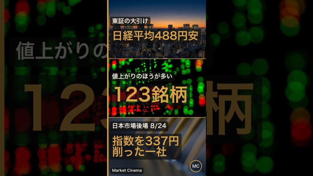 日経平均488円安 上げた銘柄が多い日に指数を337円削った一社｜日本市場 後場 8/24