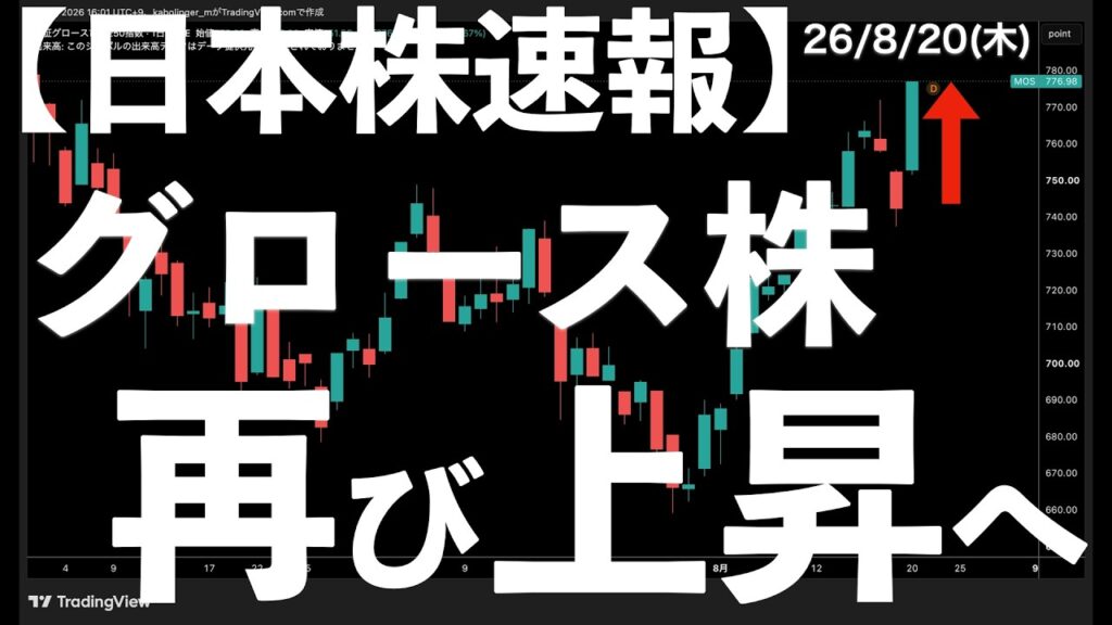 【日本株速報】26/8/20 グロース指数が4%超の上昇で直近高値超え 強い! #半導体 #topix #fomc 【日本株速報】26/8/20 グロース指数が4%超の上昇で直近高値超え 強い! #半導体 #topix #fomc