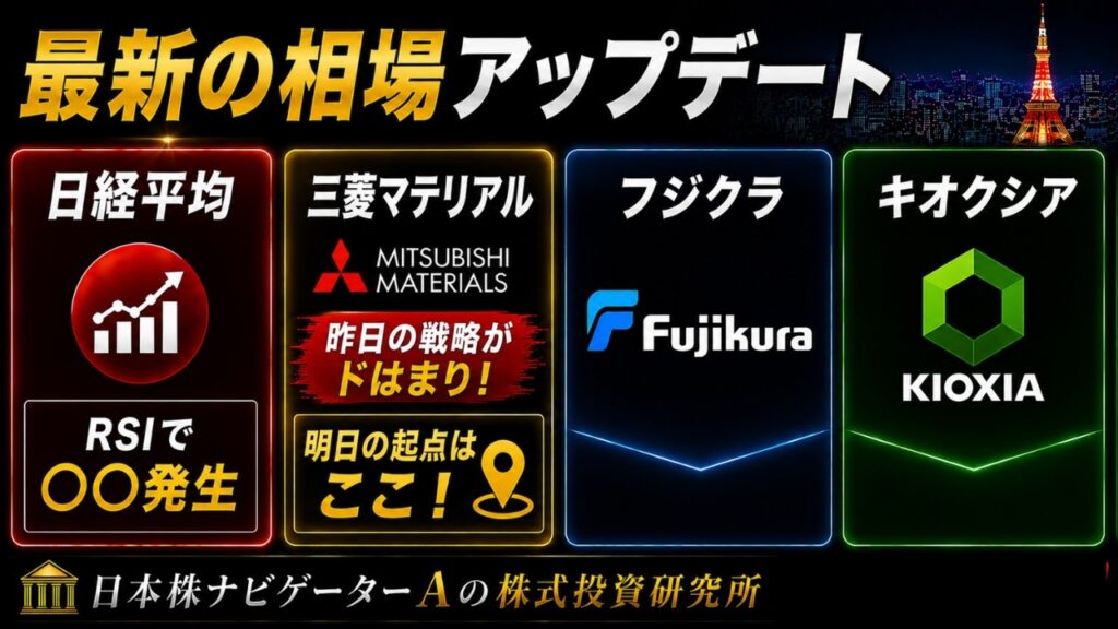 日経平均、三菱マテリアル、フジクラ、キオクシア