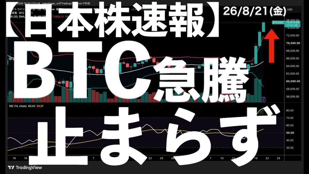 【日本株速報】26/8/21 ビットコインの上昇が止まらず関連銘柄にも買い #半導体 #topix #fomc 【日本株速報】26/8/21 ビットコインの上昇が止まらず関連銘柄にも買い #半導体 #topix #fomc