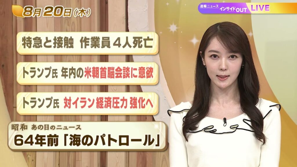 【今日のニュース8月20日】「特急と接触 作業員４人死亡」「トランプ氏 年内の米朝会談に意欲」「トランプ氏 対イラン経済圧力強化へ」「昭和あの日のニュース 64年前『海のパトロール』」 BS11