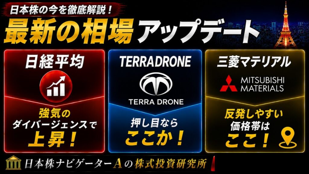 日経平均、TERRA DRONE、三菱マテリアル
