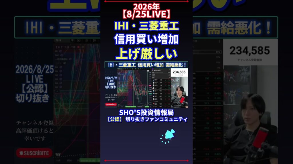 【8/25LIVE】IHI・三菱重工 信用買い増加 上げ厳しい #日経平均株価 #投資