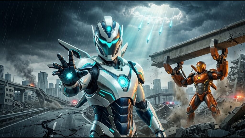 巨大地震発生――5体の救助アーマーが震源都市へ向かう【FUTURE RESCUE ARMORS #1】