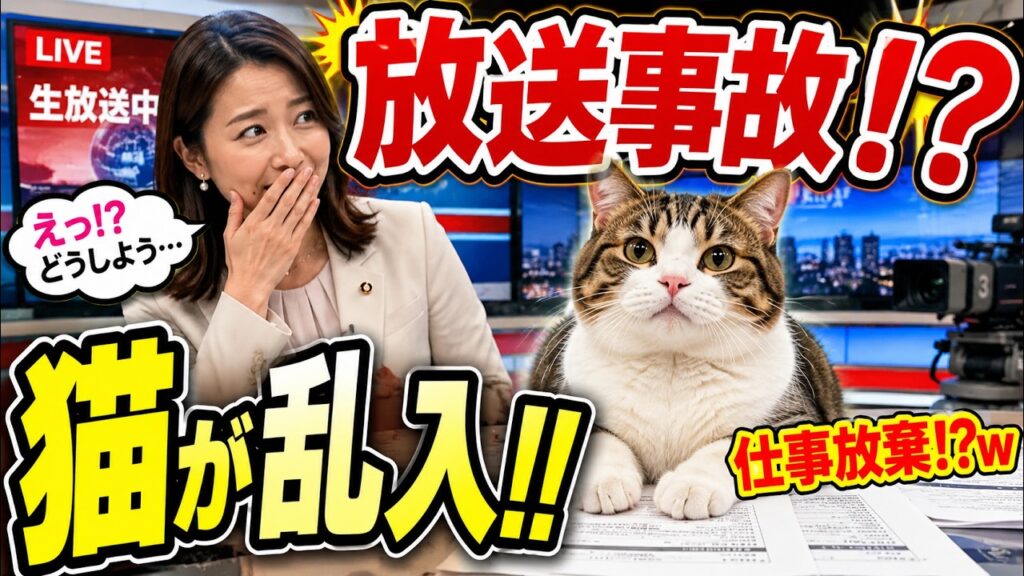 【放送事故】生放送中に猫が乱入して仕事放棄!?真面目なアナウンサーの神対応まとめ【癒やし】AI 【放送事故】生放送中に猫が乱入して仕事放棄!?真面目なアナウンサーの神対応まとめ【癒やし】AI