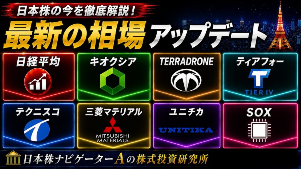 日経平均、キオクシア、TERRADRONE、ティアフォー、テクニスコ、三菱マテリアル、ユニチカ、SOX