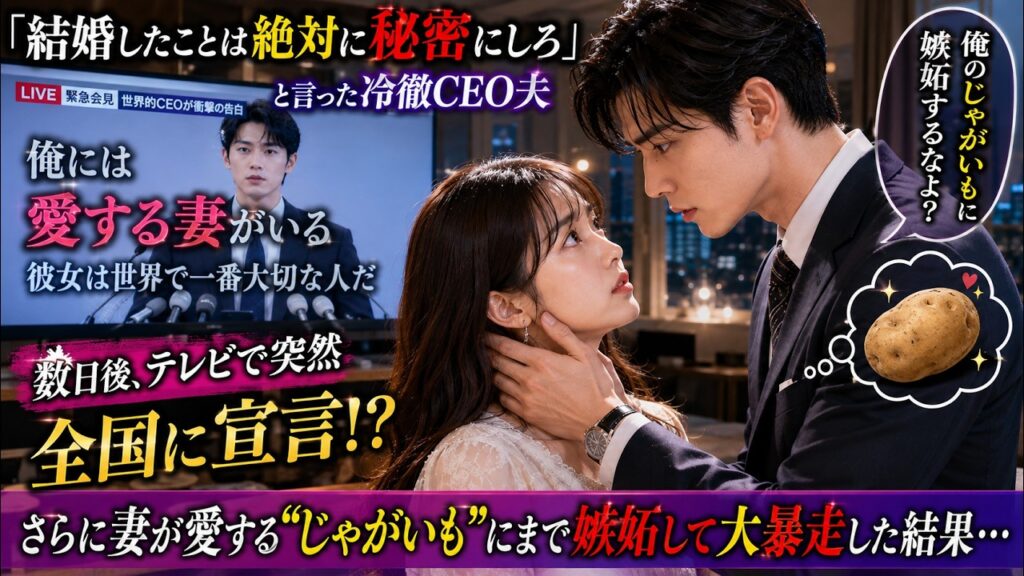 「結婚したことは絶対に秘密にしろ」と言った冷徹CEO夫→数日後、テレビで突然「俺には愛する妻がいる」と全国に宣言！？さらに妻が愛する“じゃがいも”にまで嫉妬して大暴走した結果…