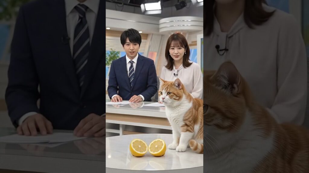 【放送事故】レモンを嗅いだ猫の顔がヤバすぎるwww アナウンサーも生放送中に耐えきれず爆笑！