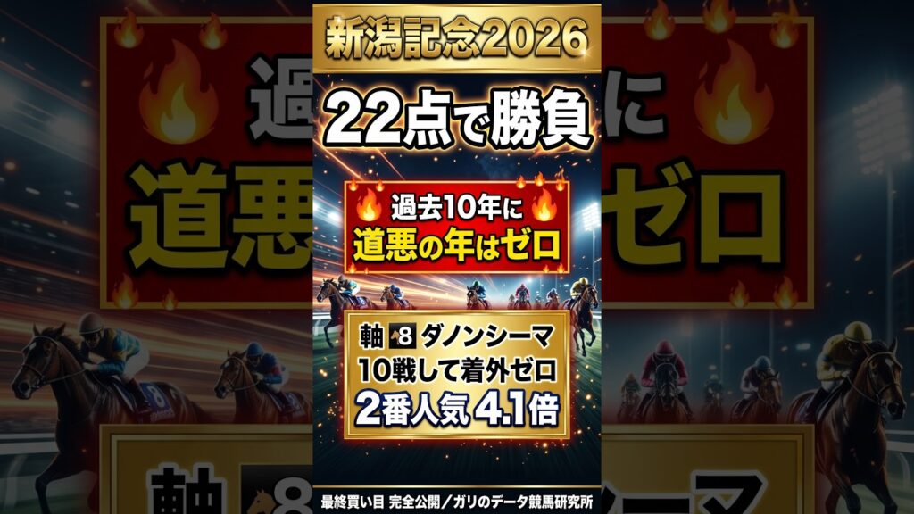 過去10年に道悪の年はゼロ|10戦して着外ゼロの馬を軸に22点【新潟記念2026 買い目公開】 過去10年に道悪の年はゼロ|10戦して着外ゼロの馬を軸に22点【新潟記念2026 買い目公開】