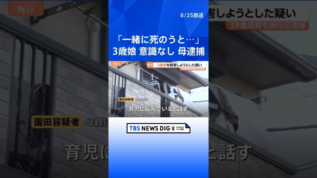 【速報】「一緒に死のうと思った」　3歳の娘を殺害しようとしたか　39歳の母親を逮捕　娘は搬送後も意識なし　神奈川・藤沢市｜TBS NEWS DIG #shorts