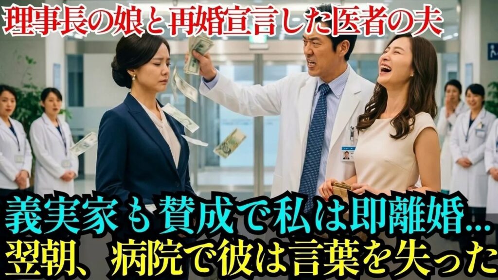 医者の夫が理事長の娘と再婚宣言！義実家も全員賛成で私は即離婚。。翌朝、病院で元夫は言葉を失った