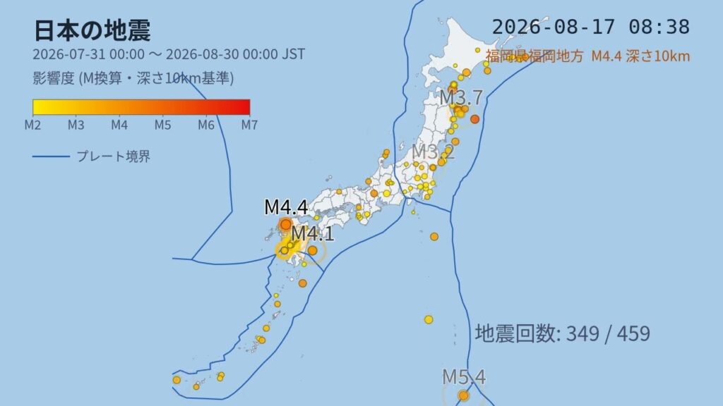 直近1ヶ月の地震発生状況 2026/08/30 改