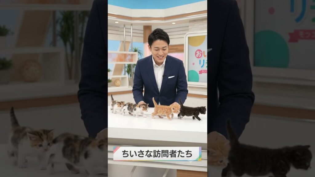 【放送事故】生放送中に子猫の行進が乱入！？アナウンサーも思わずニュース中断で笑顔にwww