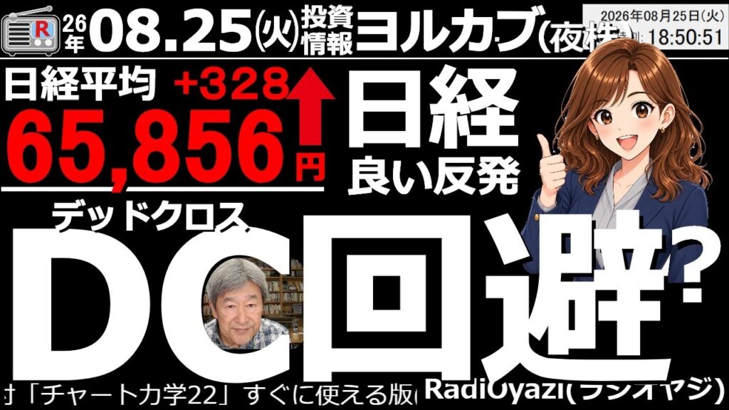 【ヨル株！(投資情報)】日経はわずか328円高だが、チャートがキレイな「下ヒゲ陽線」となり、明日以降の上昇を暗示する形になっている。中東の軍事エスカレーション回避も好材料か。593Aティアフォに注目。