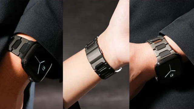 BRIGHTのApple Watchバンドを腕に装着した3枚の画像