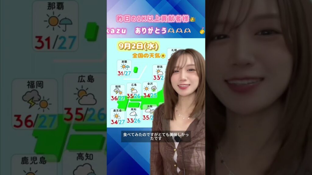 【はるモニ】9月2日(水)の天気予報です🌼#はるモニ #お天気お姉さん #天気予報 #はるはる🌤🌼　気象庁のホームページを参考に作成しています。
