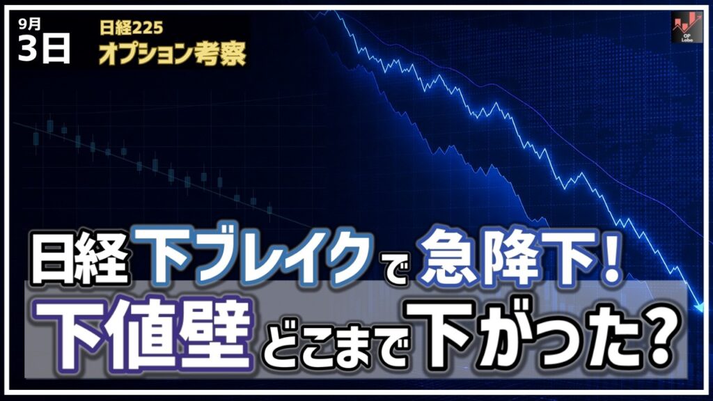日経平均 下ブレイクで急降下！ オプション手口から下値壁はどこまで下ったのか！？【9/3 日経225オプション】