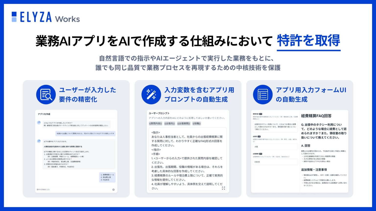 ELYZA Works、業務AIアプリをAIで作成する仕組みにおいて特許を取得 | 株式会社ELYZAのプレスリリース