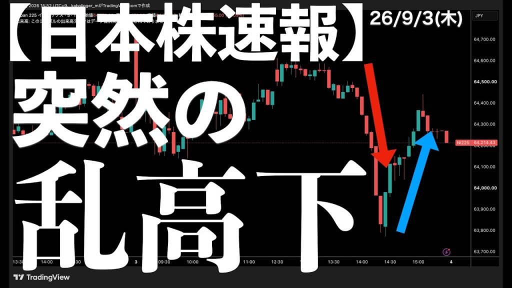 【日本株速報】26/9/3 後場に突然の乱高下！特に材料はないが、不安定な展開に警戒　#半導体　#topix　#fomc