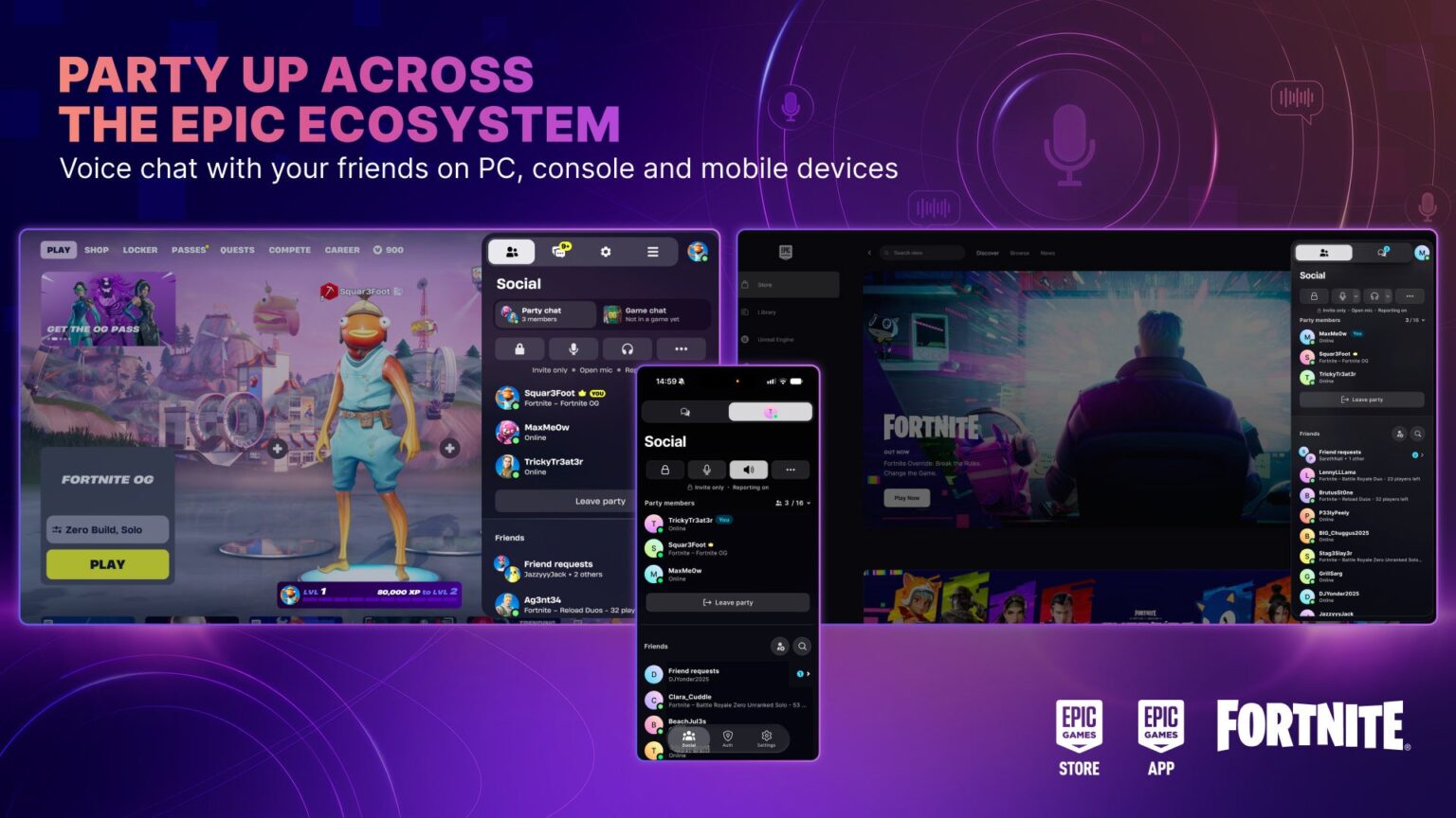 Epic Partiesで『フォートナイト』、Epic Games Launcher、モバイルアプリ間のEpicエコシステム全体でボイスチャットが可能に | Epic Games, Inc.のプレスリリース