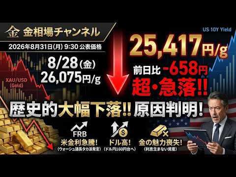 2026年8月31日【大幅下落】金相場！前日比マイナス658円となった衝撃の理由とは？