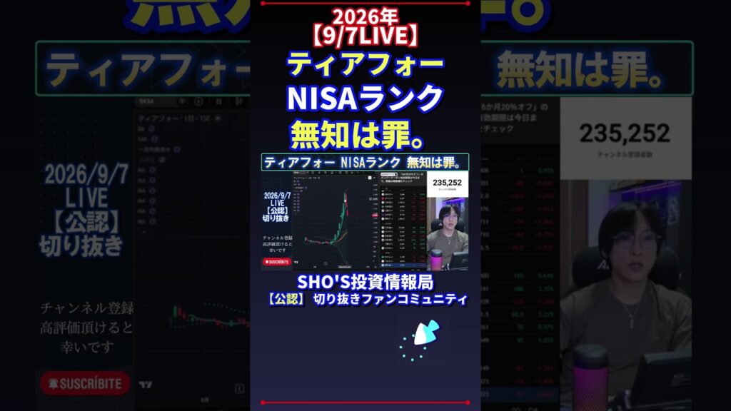 【9/7LIVE】ティアフォー NISAランク 無知は罪。 #日経平均株価 #投資
