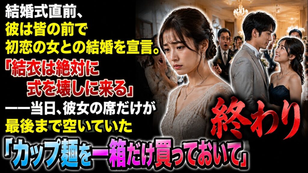 結婚式直前、彼は皆の前で初恋の女との結婚を宣言。「結衣は絶対に式を壊しに来る」――当日、彼女の席だけが最後まで空いていた