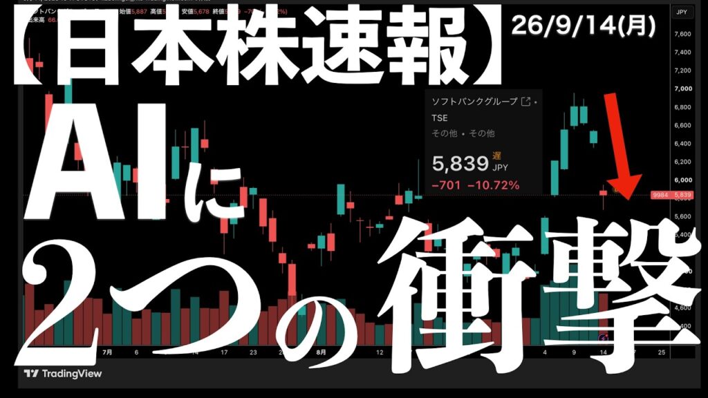 【日本株速報】26/9/14 AIに2つの衝撃！アンソロピックが開発減速を訴えオープンAIが上場を延期！急落するSBG　#半導体　#topix　#fomc