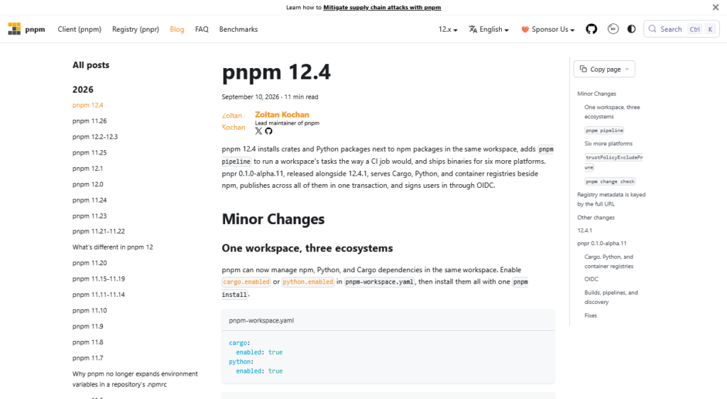 pnpm 12.4リリース、RustとPythonの依存関係もまとめてインストール可能に | gihyo.jp