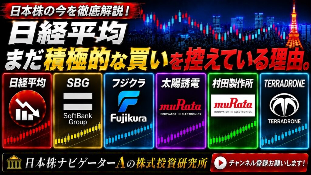 日経平均、、SBG、フジクラ、太陽誘電、村田製作所、TERRADRONE