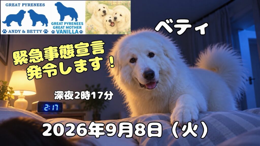 2026年9月8日（火）号　深夜の緊急事態宣言でみんなを起こしたベティです　#超大型犬  #greatpyrenees  #いぬ #グレートピレニーズ #土浦応援団