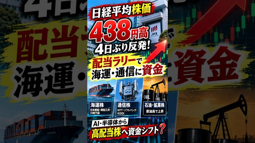 日経平均株価438円高、「配当ラリー」で海運・通信に資金 #日経平均株価 #高配当株 日経平均株価438円高、「配当ラリー」で海運・通信に資金 #日経平均株価 #高配当株