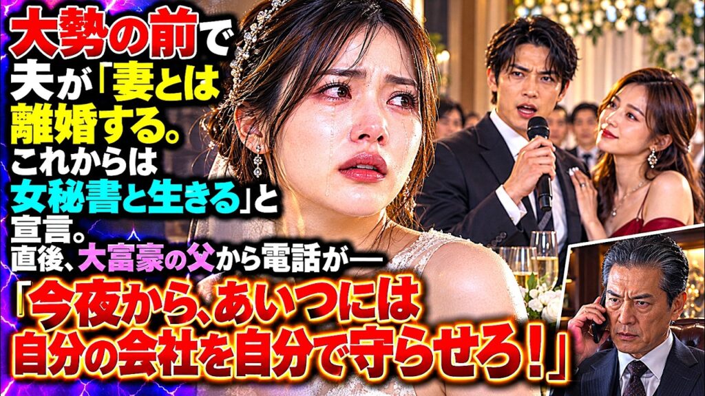 大勢の前で夫が「妻とは離婚する。これからは女秘書と生きる」と宣言。直後、大富豪の父から電話が――「今夜から、あいつには自分の会社を自分で守らせろ！」【スカッとする話】