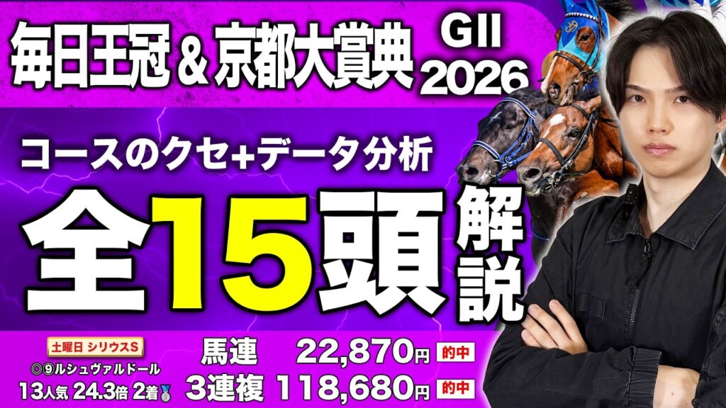 【2026京都大賞典＆毎日王冠】先週シリウス◎ルシュヴァルドール13人気2着🥈3連複11万馬券的中🎯で絶好調！秋の混戦G2を完全攻略！