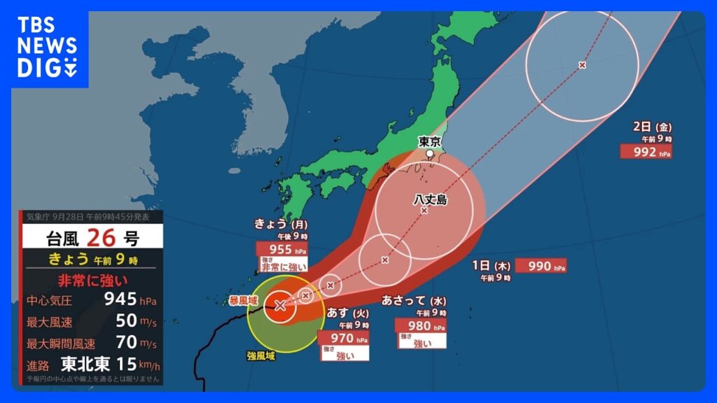 台風26号は水曜後半から木曜に伊豆諸島接近の見込み 再び大雨のおそれ… きょうは全国的にくもりや雨、北日本では落雷や突風に注意【気象予報士解説】|TBS NEWS DIG 台風26号は水曜後半から木曜に伊豆諸島接近の見込み 再び大雨のおそれ… きょうは全国的にくもりや雨、北日本では落雷や突風に注意【気象予報士解説】|TBS NEWS DIG