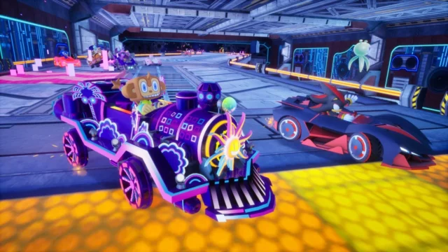 アミーゴがロコモーティブDEアミー号でレースするゲーム画面