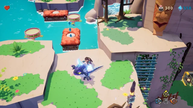 『Kalanoro（カラノロ）』のゲームプレイ画面。主人公が青い生物と行動する様子