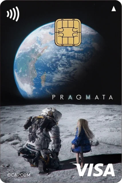 カプコンエポスカード プラグマタ ムーンデザイン。月面と地球の背景にVISAロゴ