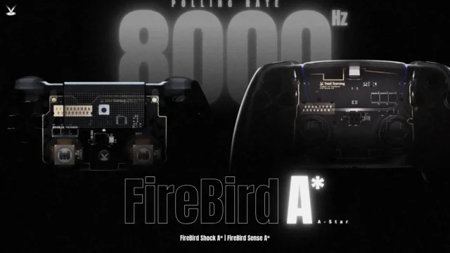 FireBird Shock A*の内部構造と8000Hzポーリングレートを強調した告知ビジュアル