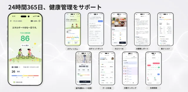 App 3.0の機能画面を複数並べたイメージ