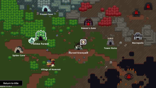 Delve Survivorsのピクセルアート風ダンジョン選択マップ