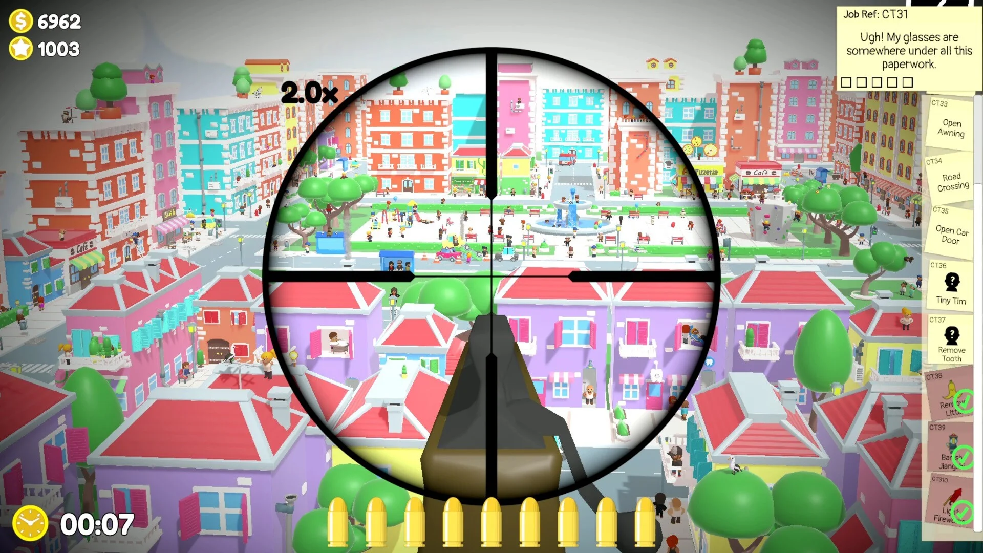 スコープ越しに街を照準で狙うゲーム画面