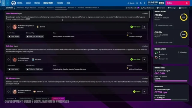 Football Manager 27のリクルートメント（選手獲得）画面のスクリーンショット