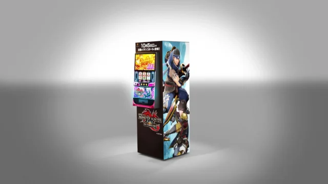 スマスロ モンスターハンターライズ：サンブレイクの実機筐体、キャラクターイラストと導入日表示