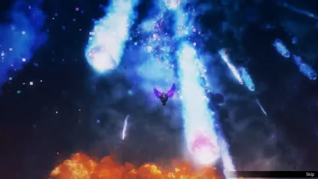 FINAL FANTASY RESONANCEのゲーム内で飛空艇が飛行する場面