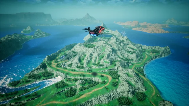 FFレゾナンスで魔導船が島々の上空を飛ぶ様子